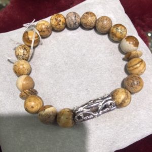 Bracelet Jaspe paysage avec pièce en argent rodié